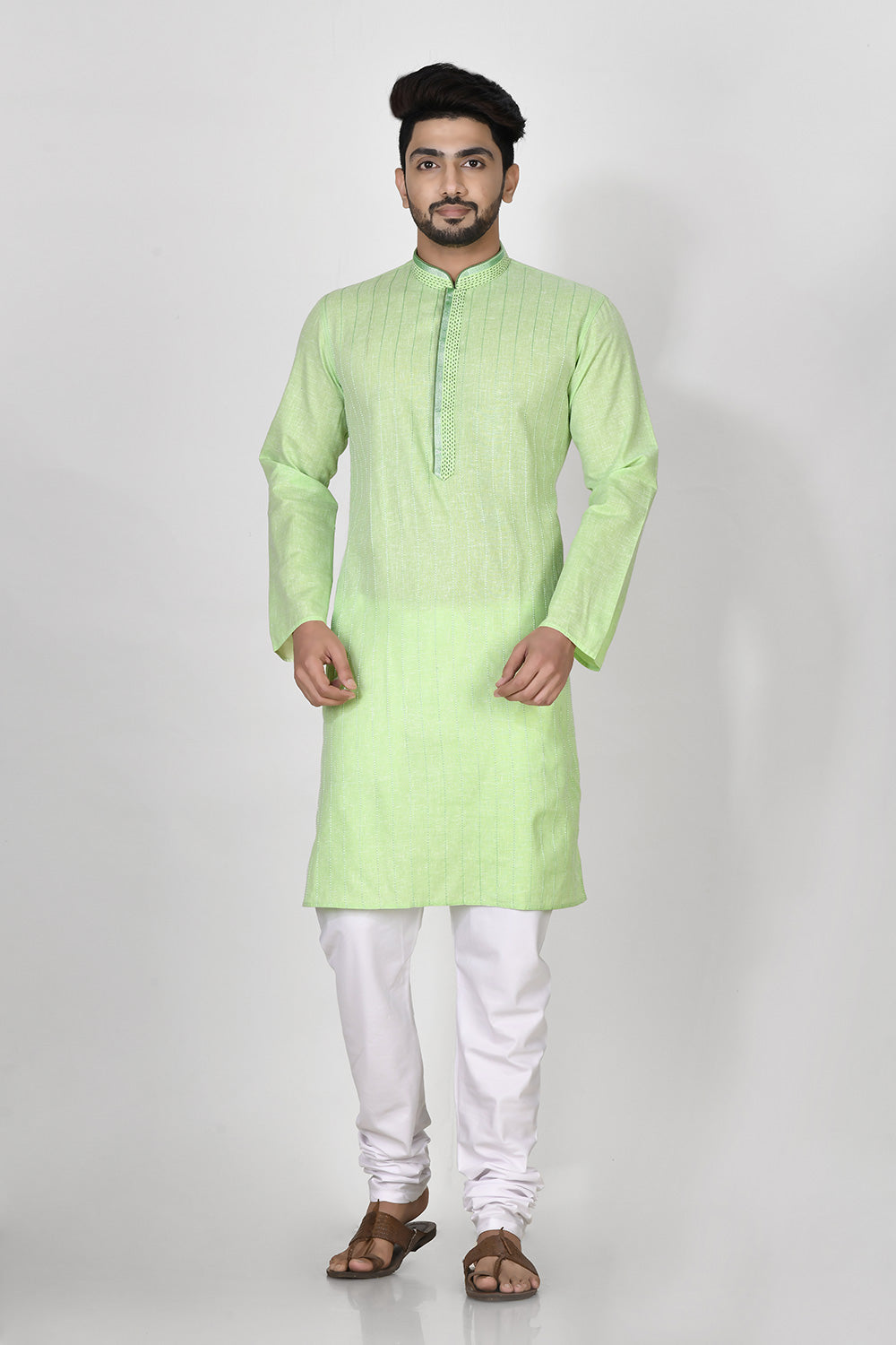 Pista Colour Cotton Fabric Printed Kurta Pajama