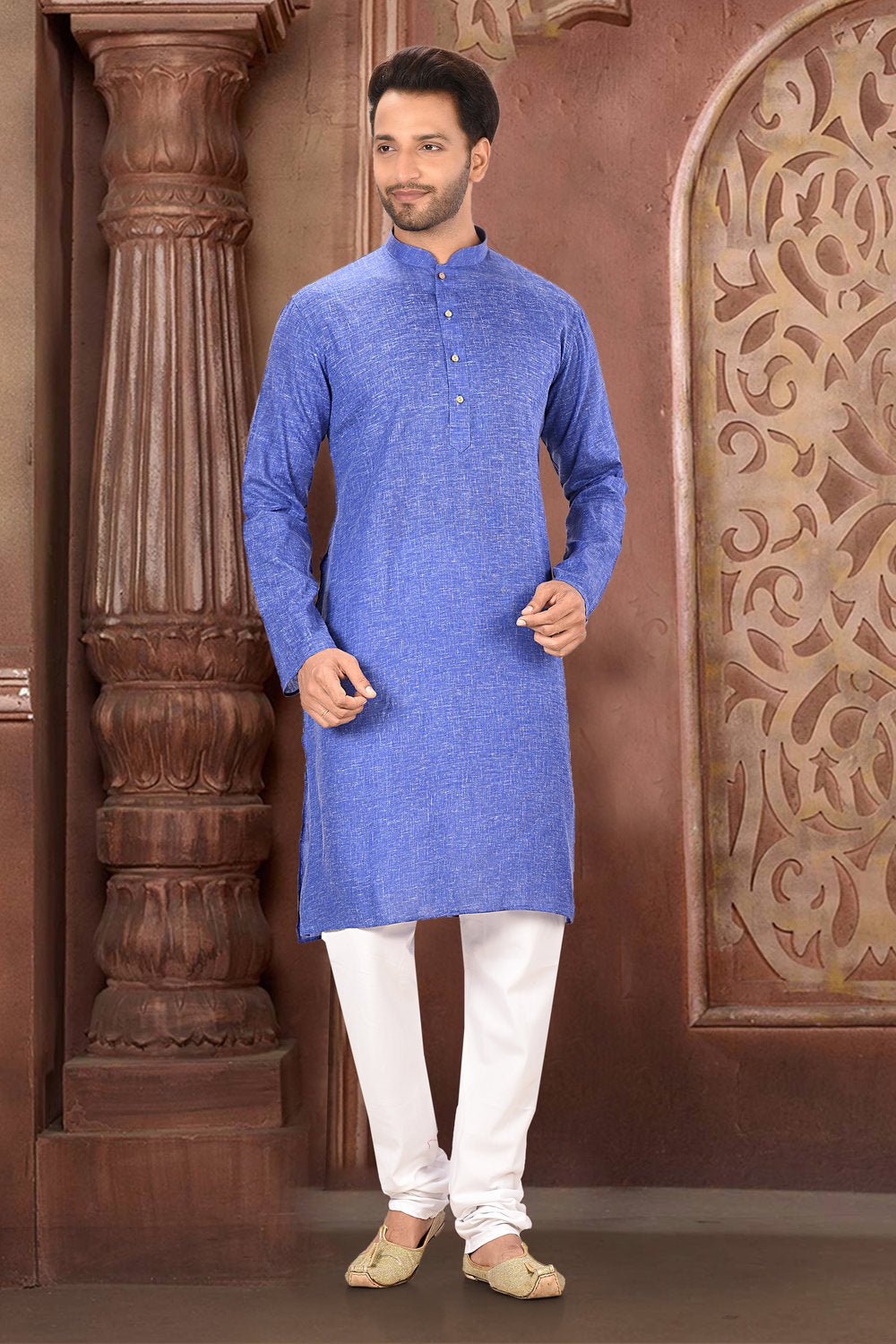 Blue Colour Cotton Fabric Plain Kurta Pajama