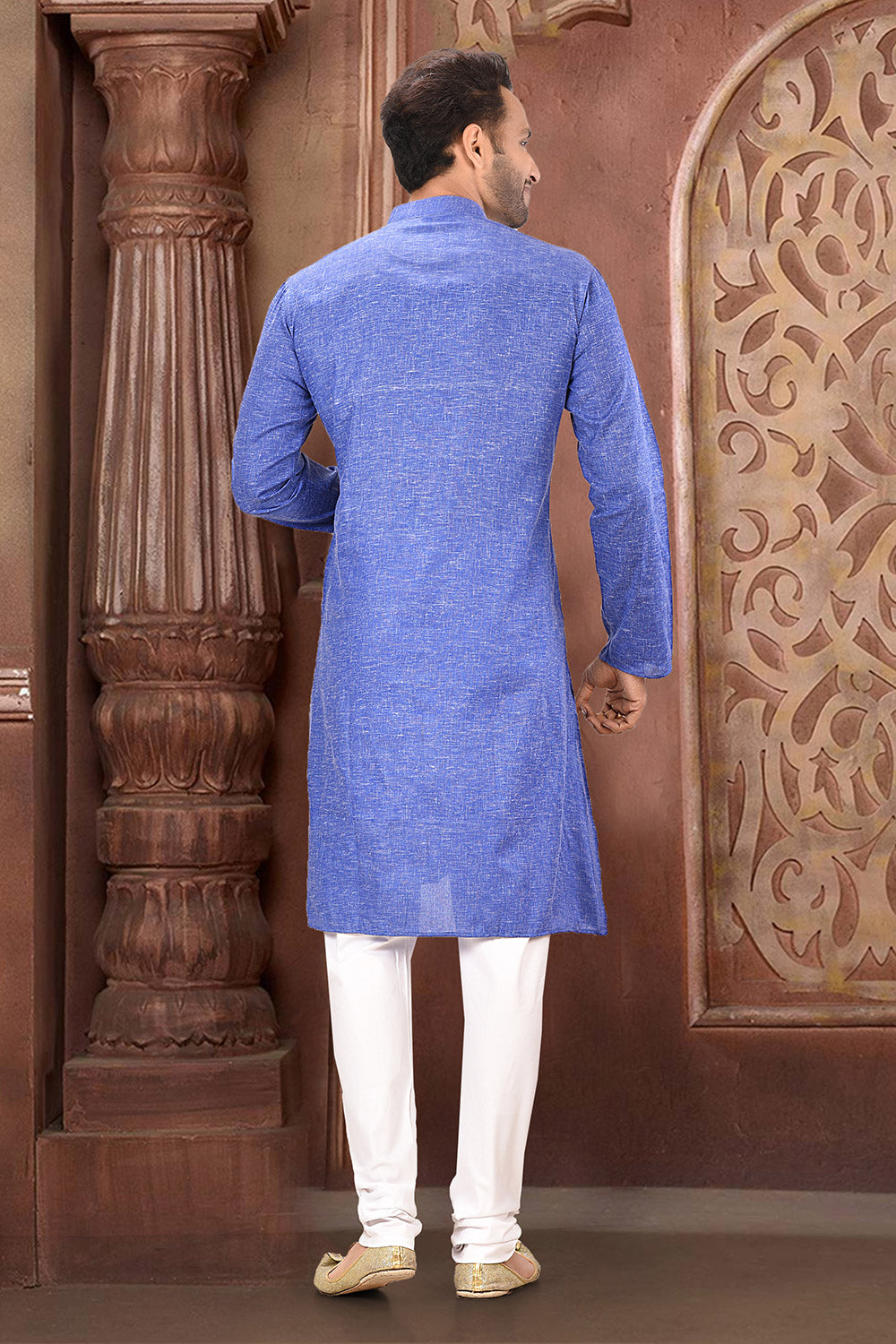 Blue Colour Cotton Fabric Plain Kurta Pajama