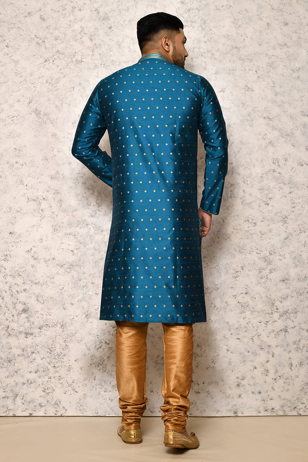 Turquoise Colour Art Silk Fabric Thread Work Kurta Pajama