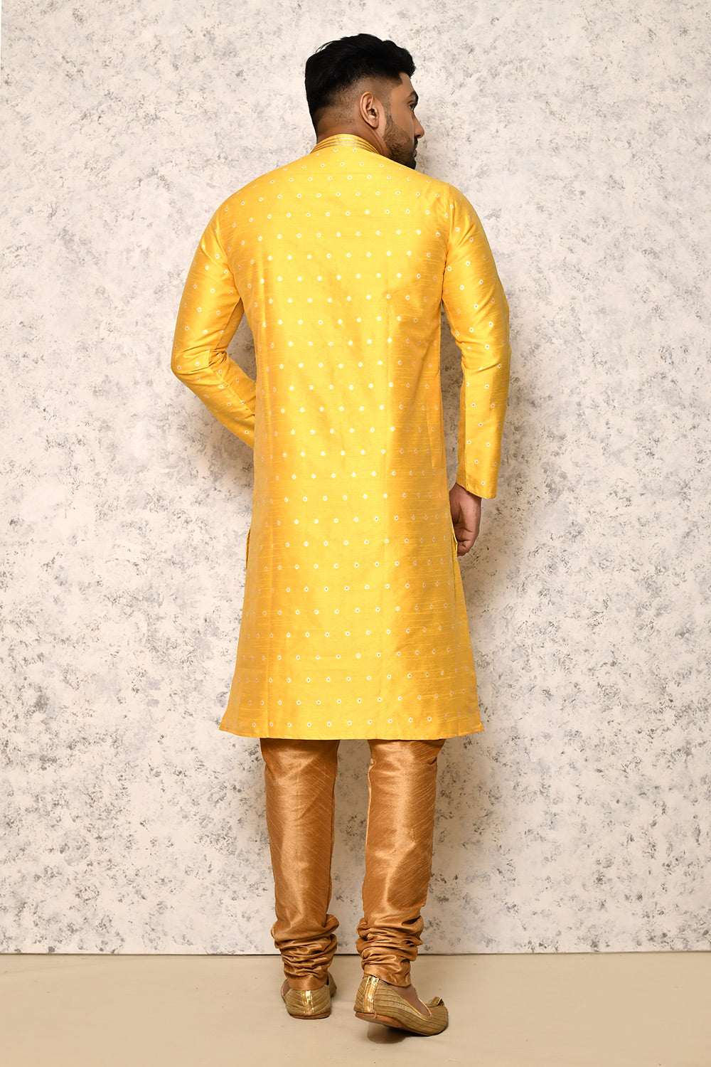 Yellow Colour Art Silk Fabric Thread Work Kurta Pajama