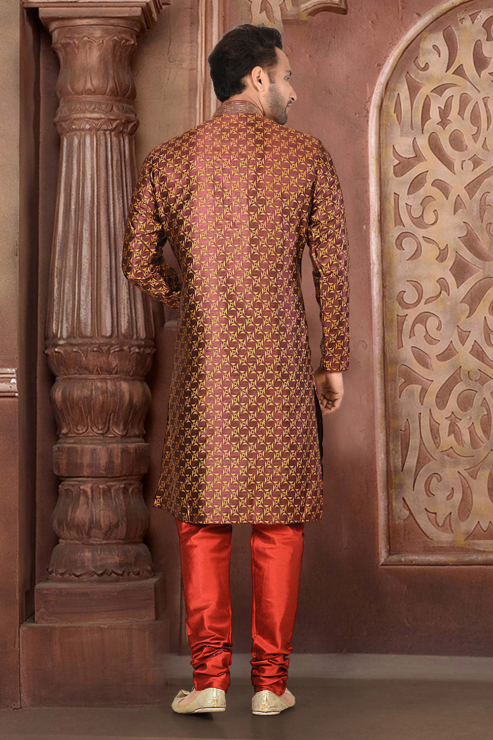 Brown Colour Jacquard Fabric With Thread Work Kurta Pajama