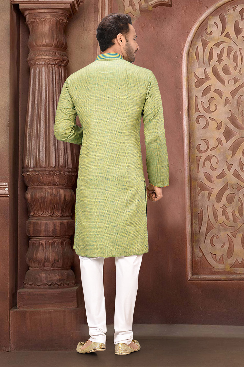 Pastel Colour Cotton Silk Fabric With Thread Work Kurta Pajama