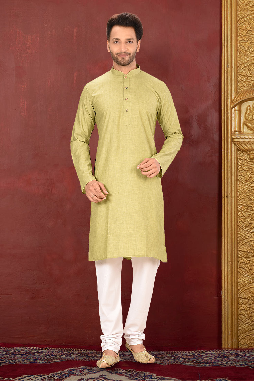 Olive Colour Maslin Fabric Plain Kurta Pajama