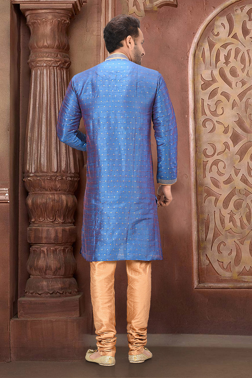 Blue Colour Silk Fabric With Thread Work Kurta Pajama