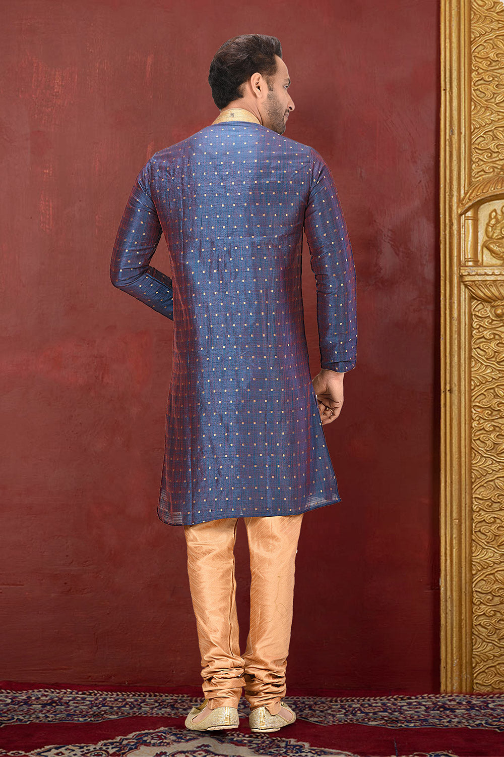 Blue Colour Silk Fabric With Thread Work Kurta Pajama