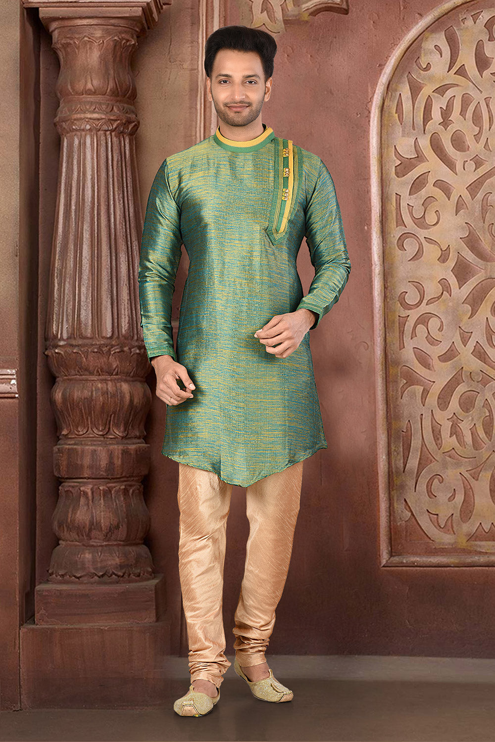Multicolour Colour Silk Fabric With Thread Work Kurta Pajama