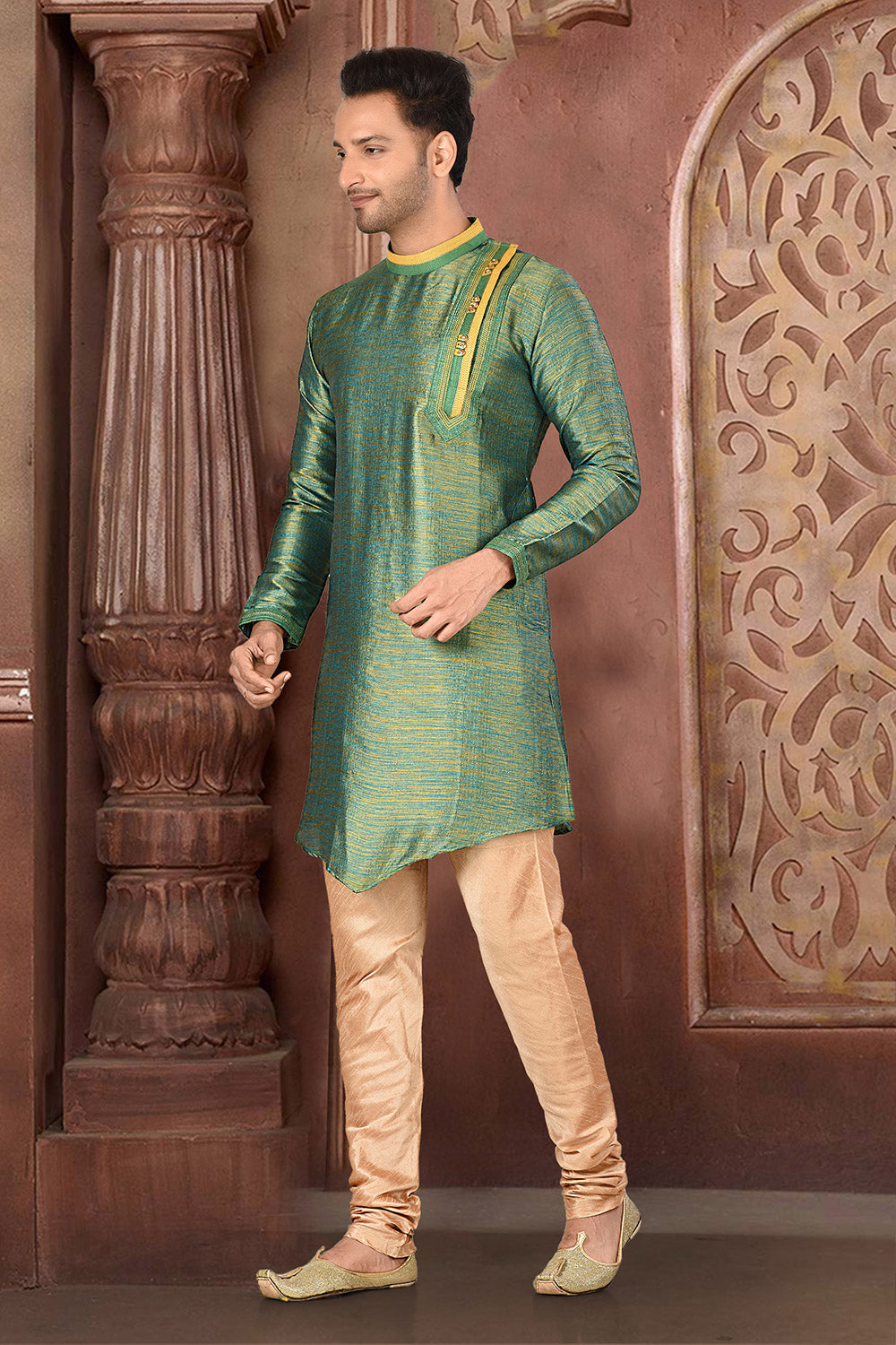 Multicolour Colour Silk Fabric With Thread Work Kurta Pajama