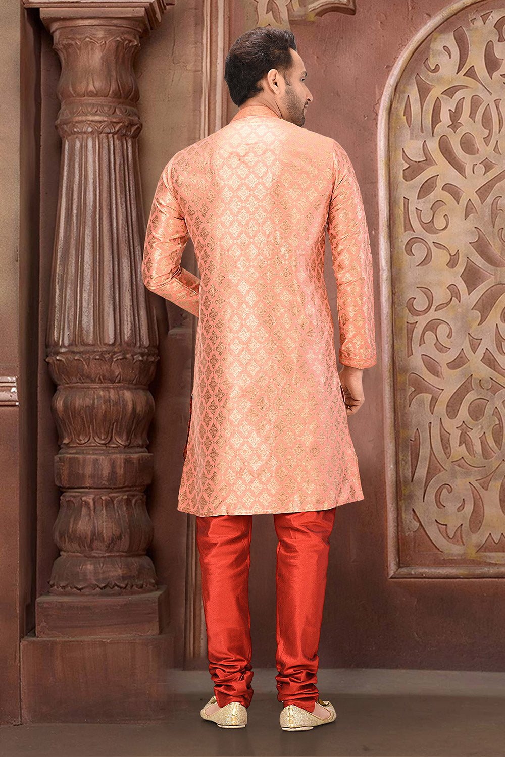 Crimson Colour Jacquard Fabric With Thread Work Kurta Pajama