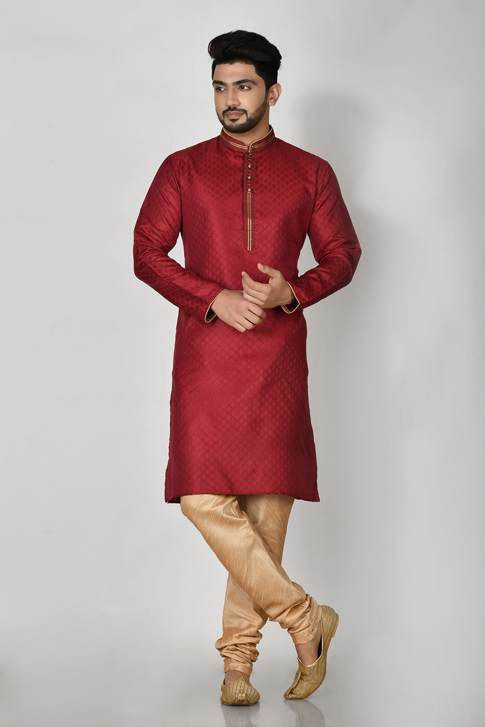 Maroon Colour Art Silk Fabric Resham Embroidery Kurta Pajama