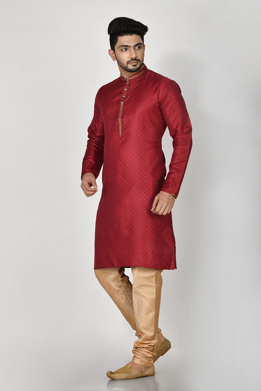 Maroon Colour Art Silk Fabric Resham Embroidery Kurta Pajama