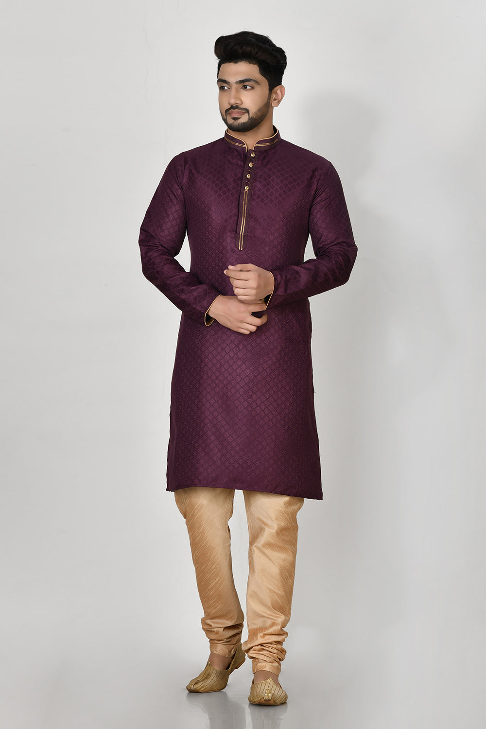 Wine Colour Art Silk Fabric Resham Embroidery Kurta Pajama