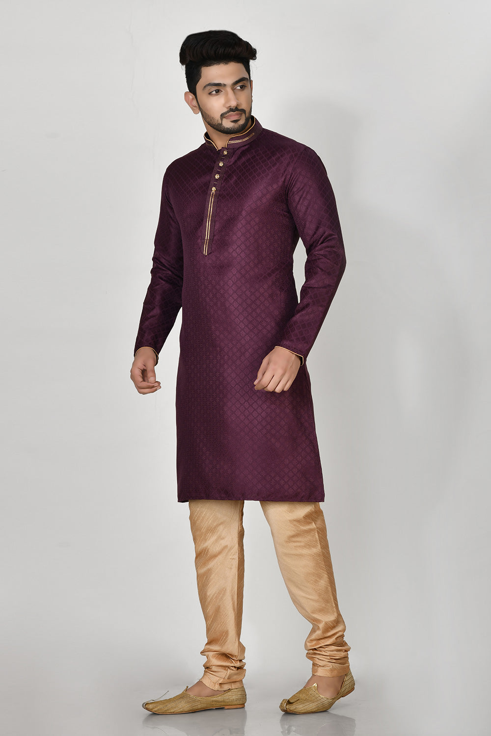 Wine Colour Art Silk Fabric Resham Embroidery Kurta Pajama