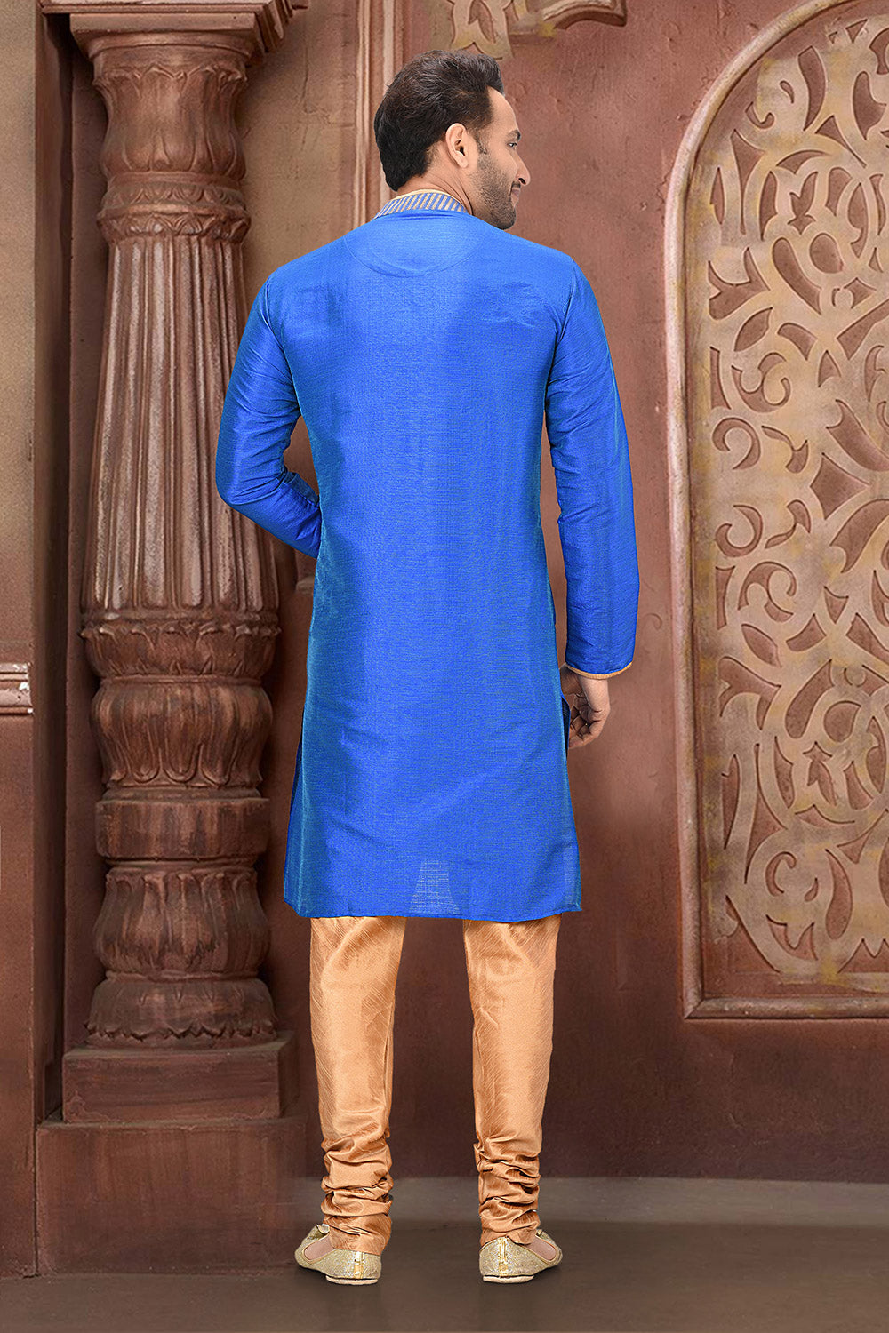 Blue Colour Silk Fabric With Thread Work Kurta Pajama