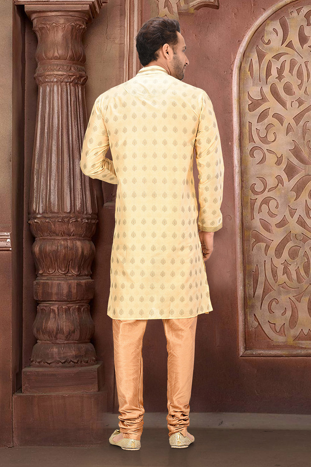 Cream Colour Jacquard Fabric With Thread Work Kurta Pajama