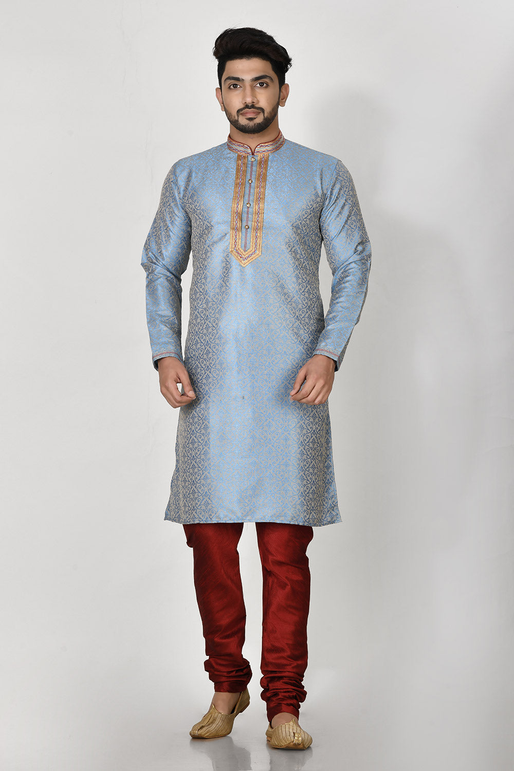 Firoza Colour Art Silk Fabric Resham Embroidery Kurta Pajama