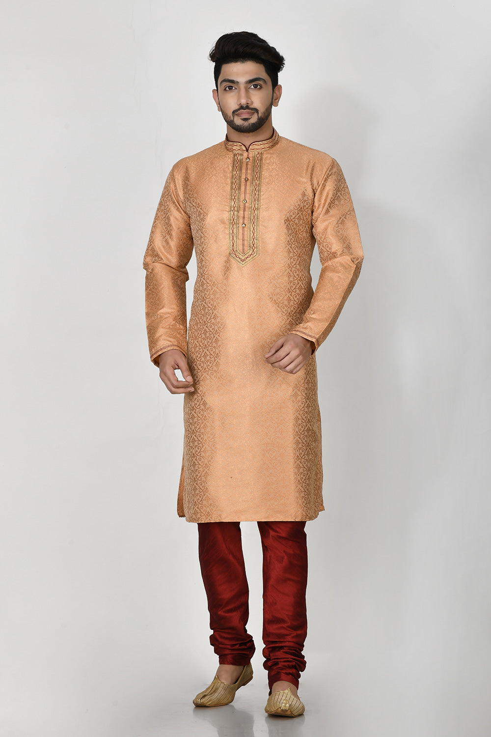Peach Colour Art Silk Fabric Resham Embroidery Kurta Pajama