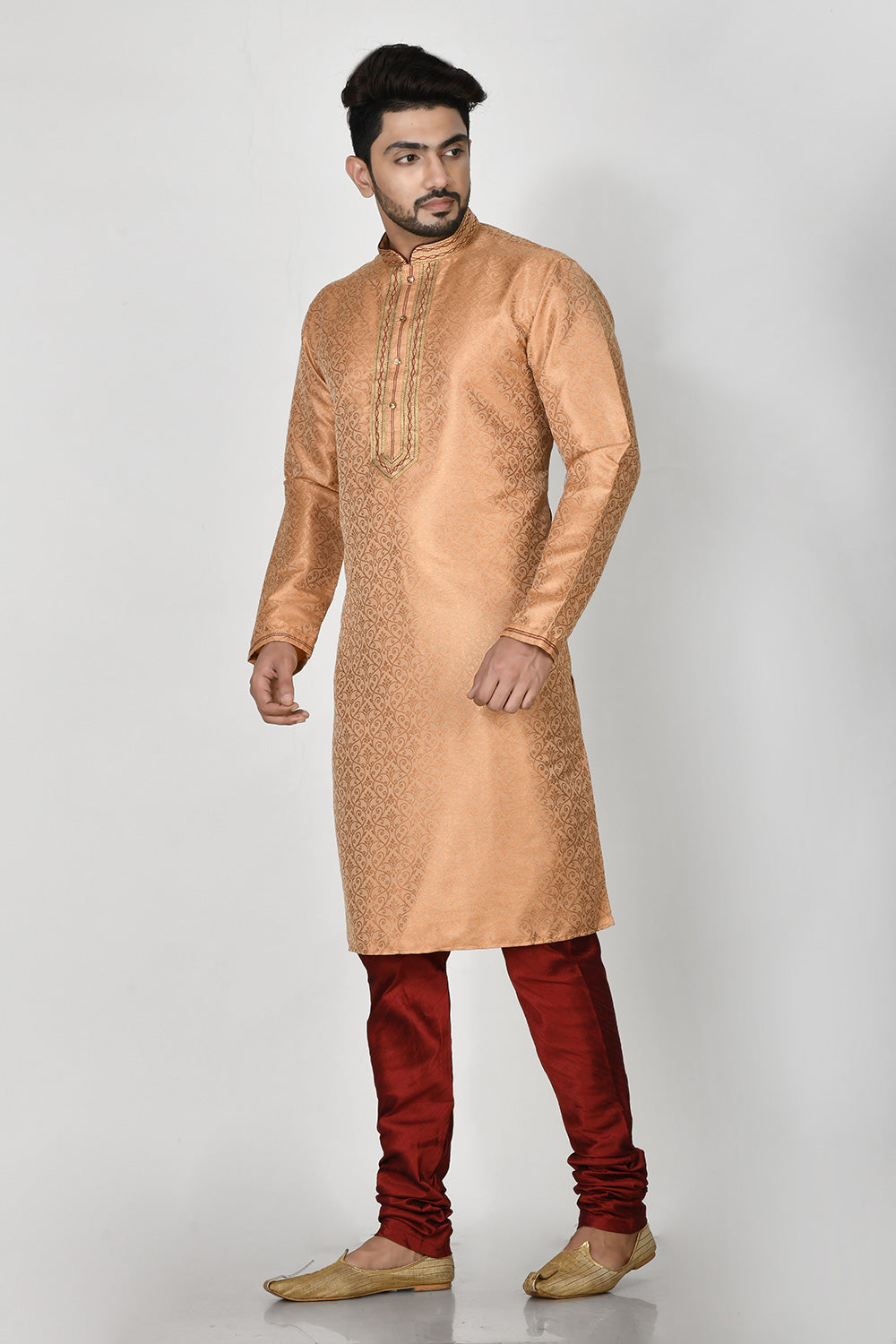 Peach Colour Art Silk Fabric Resham Embroidery Kurta Pajama