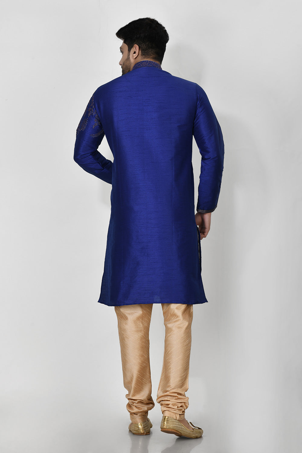Royal Blue Colour Dupion Silk Fabric Machine Embroidery Kurta Pajama