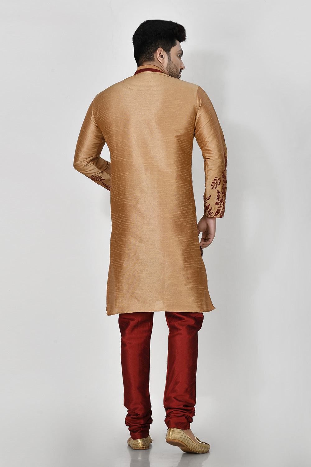 Rose Gold Colour Dupion Silk Fabric Resham Embroidery Kurta Pajama