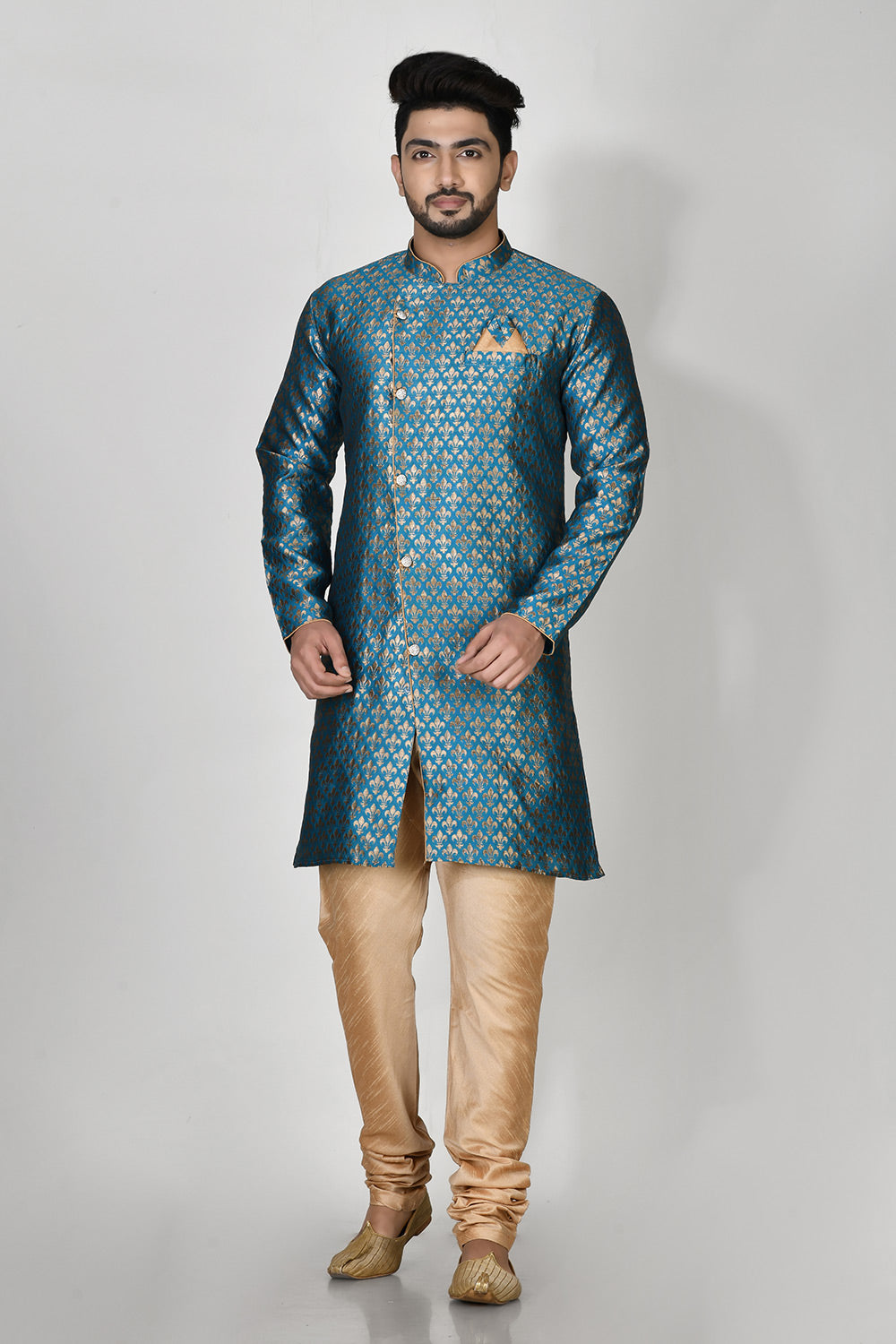 Firoza Colour Jacquard Fabric Printed Kurta Pajama
