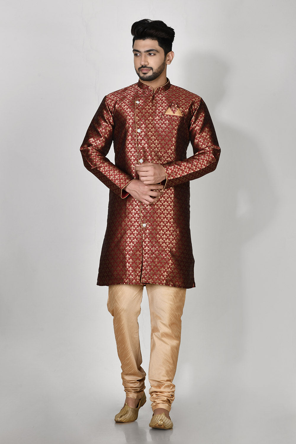 Maroon Colour Jacquard Fabric Printed Kurta Pajama