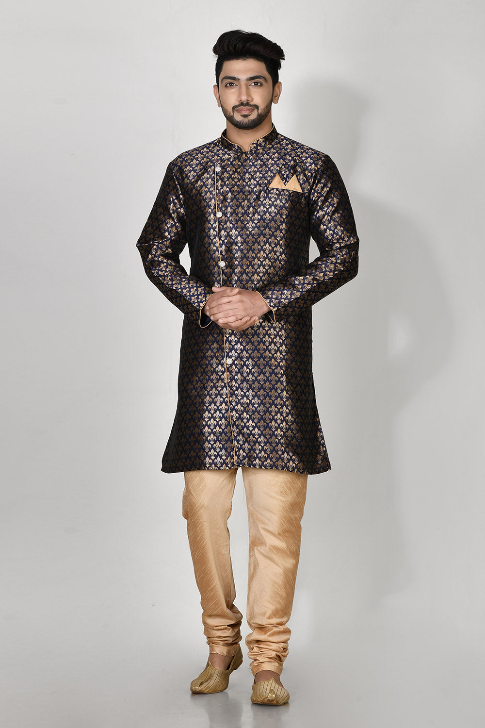 Navy Blue Colour Jacquard Fabric Printed Kurta Pajama