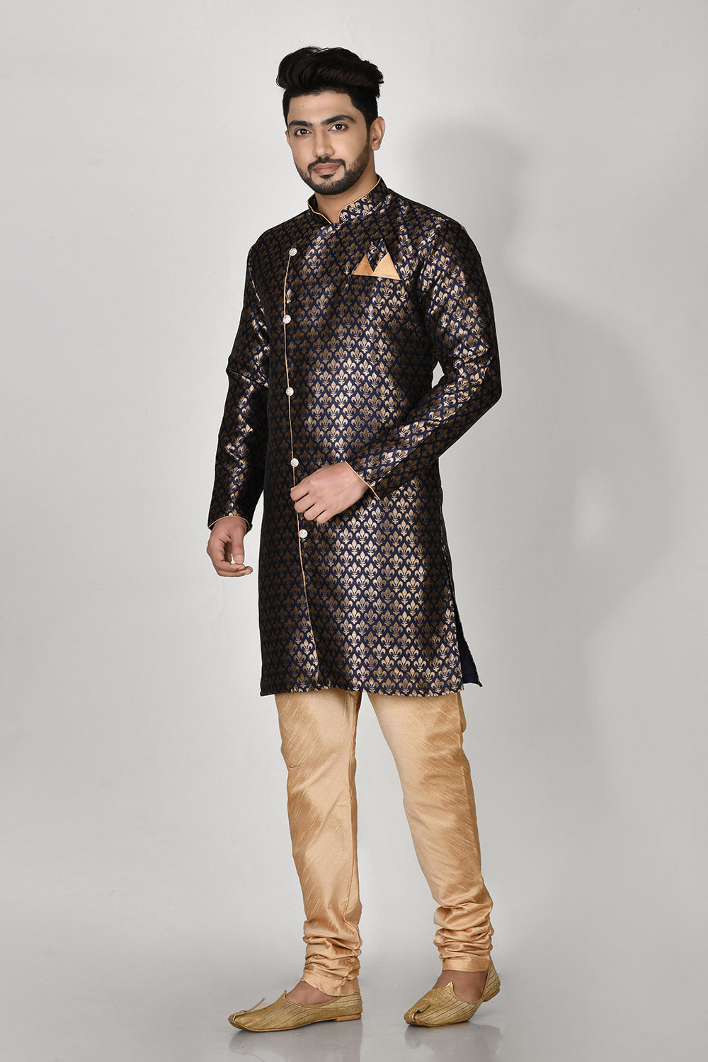 Navy Blue Colour Jacquard Fabric Printed Kurta Pajama