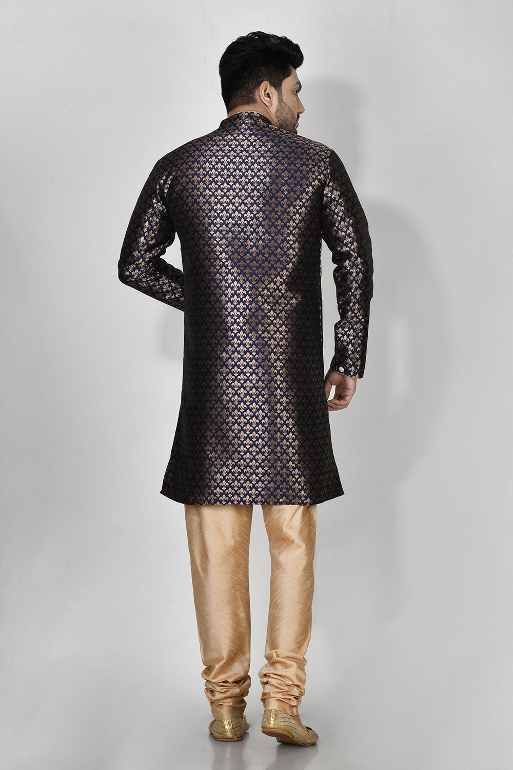 Navy Blue Colour Jacquard Fabric Printed Kurta Pajama