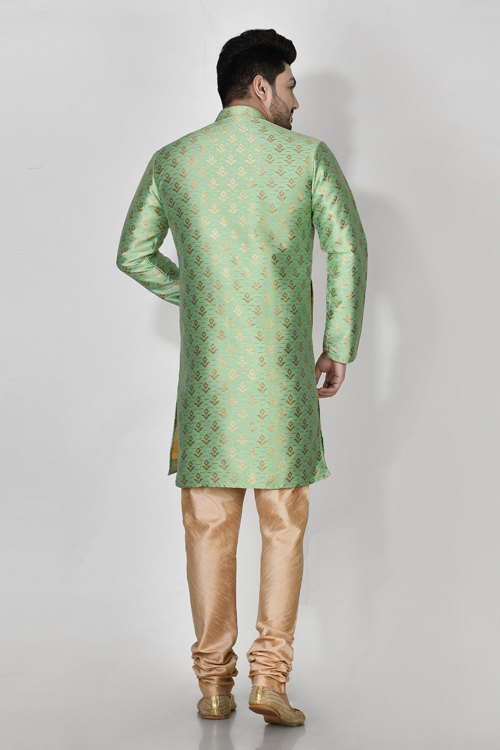 Pista Colour Jacquard Fabric Printed Kurta Pajama