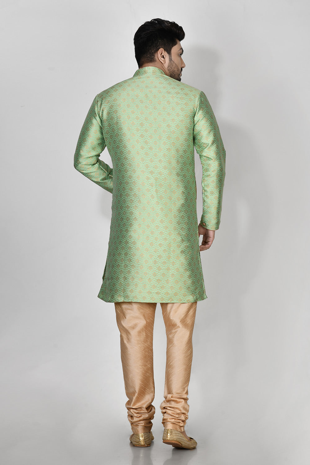 Pista Colour Jacquard Fabric Printed Kurta Pajama