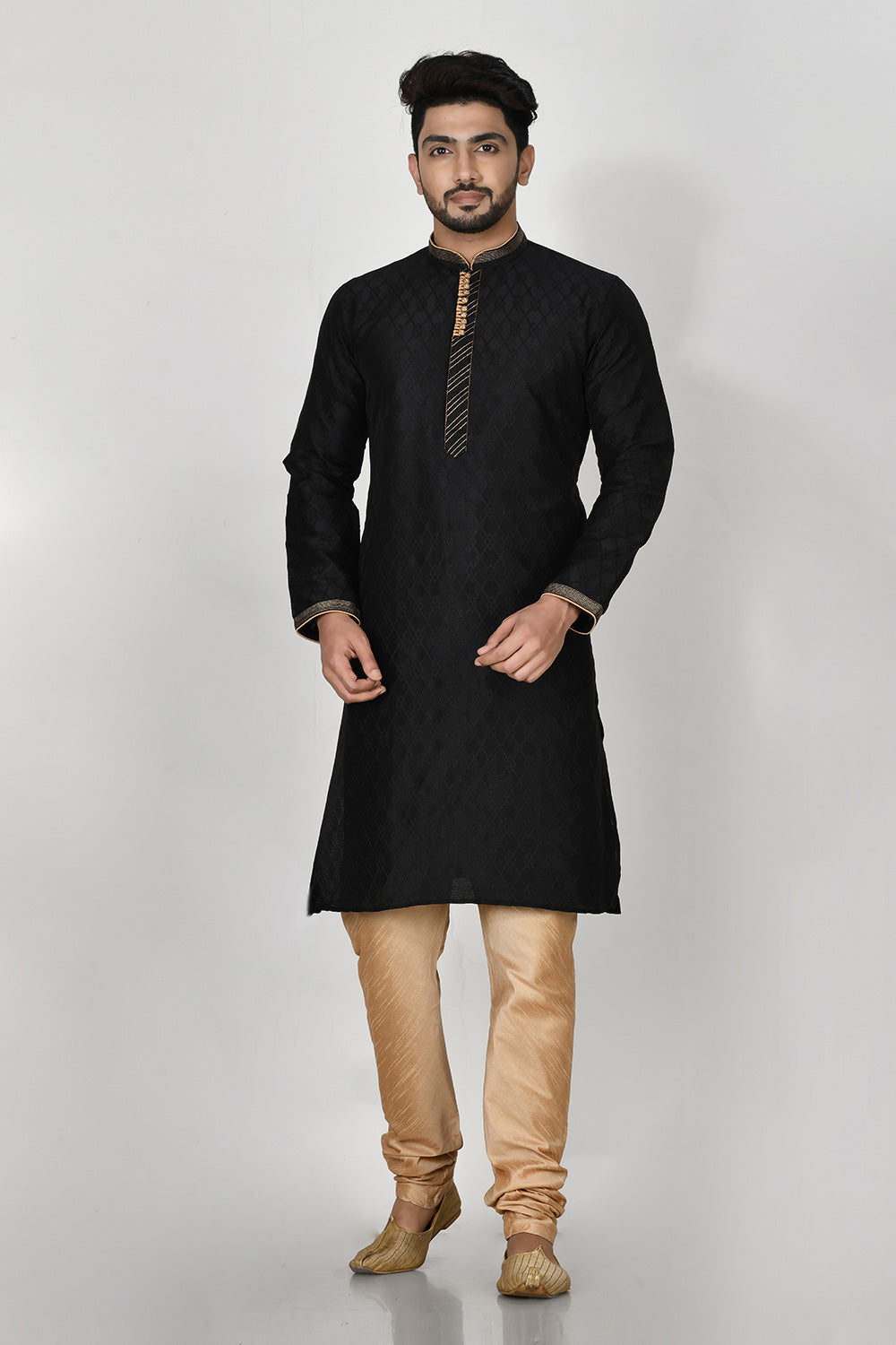 Black Colour Art Silk Fabric Resham Embroidery Kurta Pajama