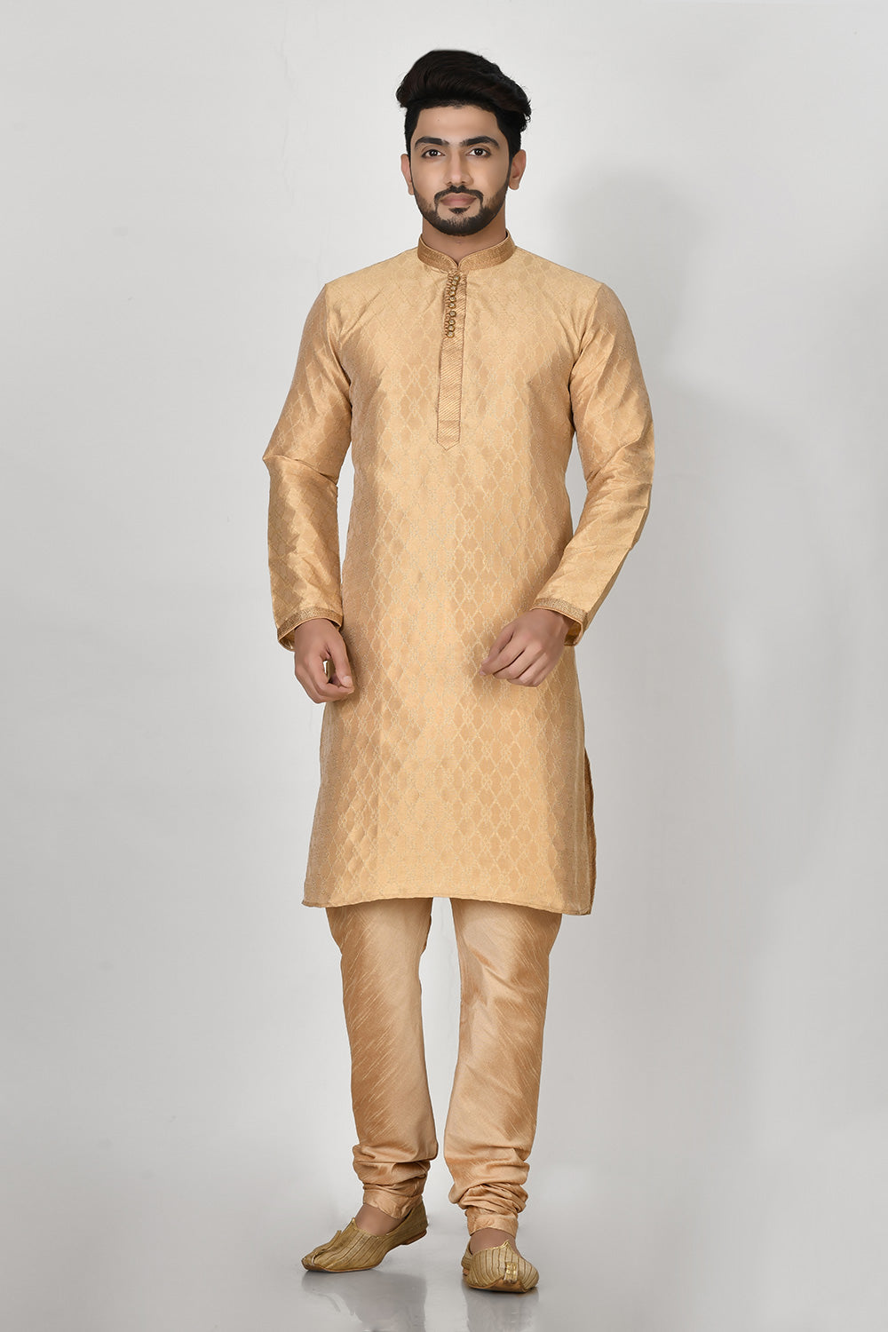 Gold Colour Art Silk Fabric Resham Embroidery Kurta Pajama