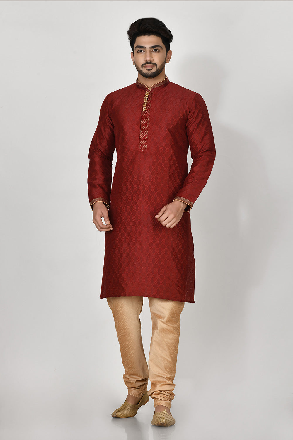 Maroon Colour Art Silk Fabric Resham Embroidery Kurta Pajama