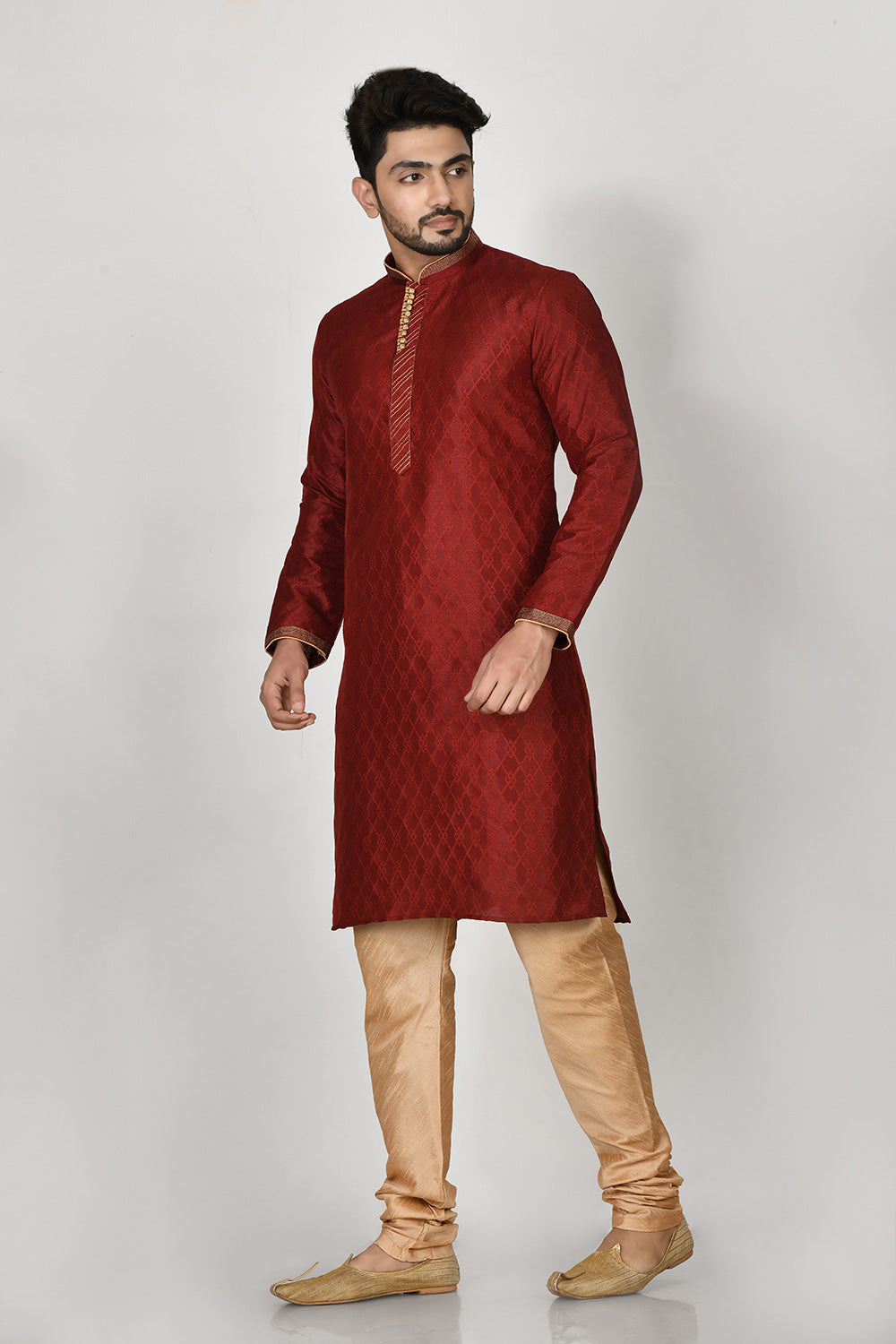 Maroon Colour Art Silk Fabric Resham Embroidery Kurta Pajama