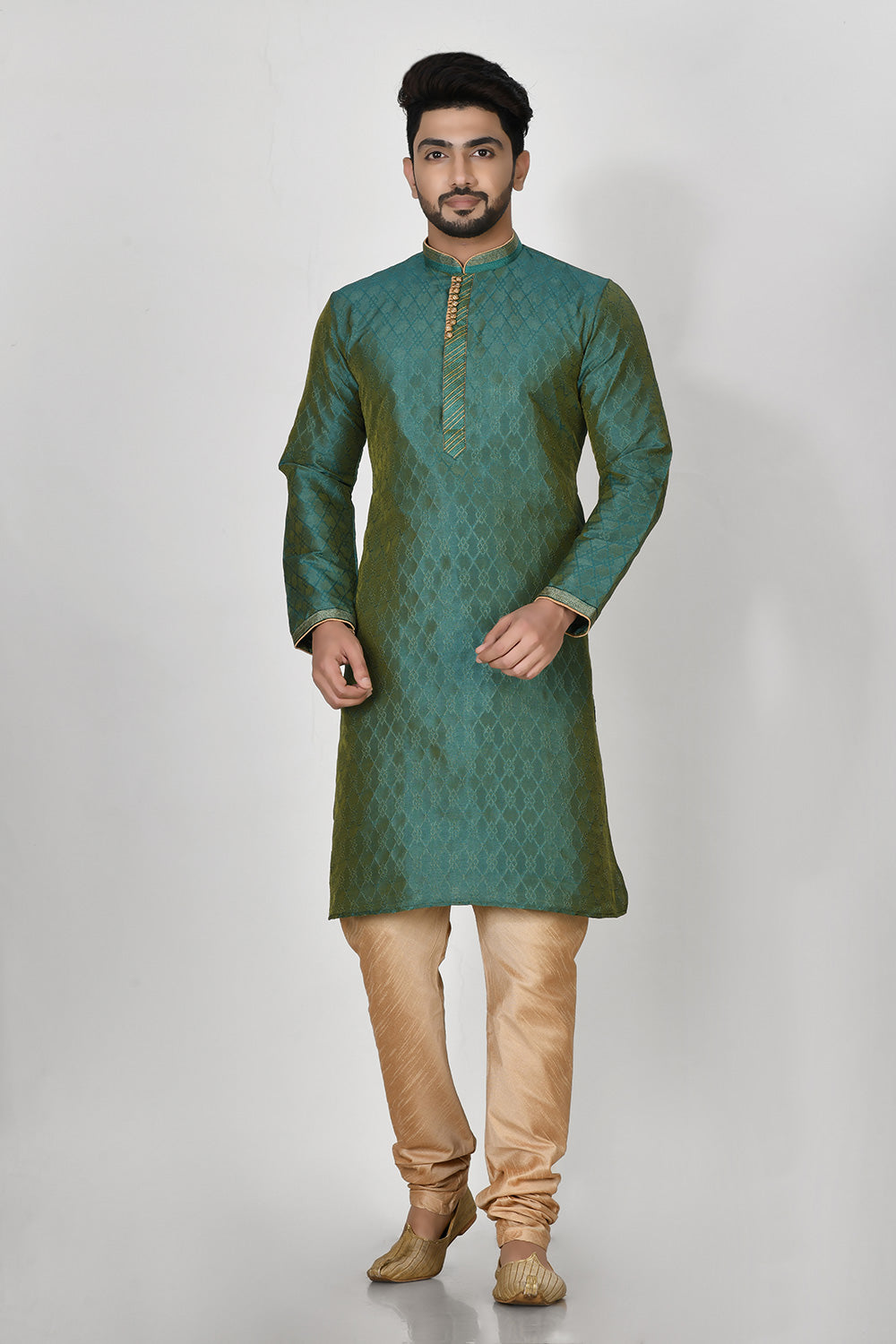 Rama Green Colour Art Silk Fabric Resham Embroidery Kurta Pajama