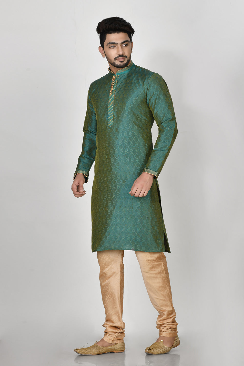 Rama Green Colour Art Silk Fabric Resham Embroidery Kurta Pajama