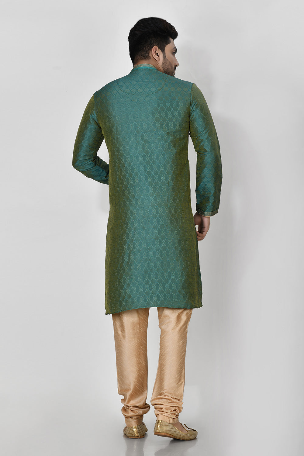 Rama Green Colour Art Silk Fabric Resham Embroidery Kurta Pajama