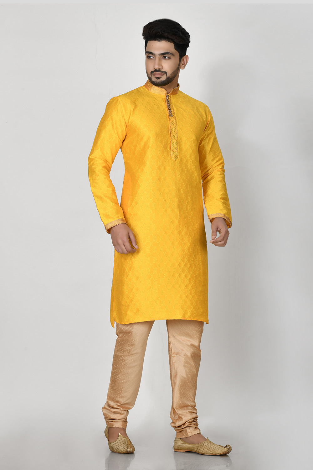 Yellow Colour Art Silk Fabric Resham Embroidery Kurta Pajama