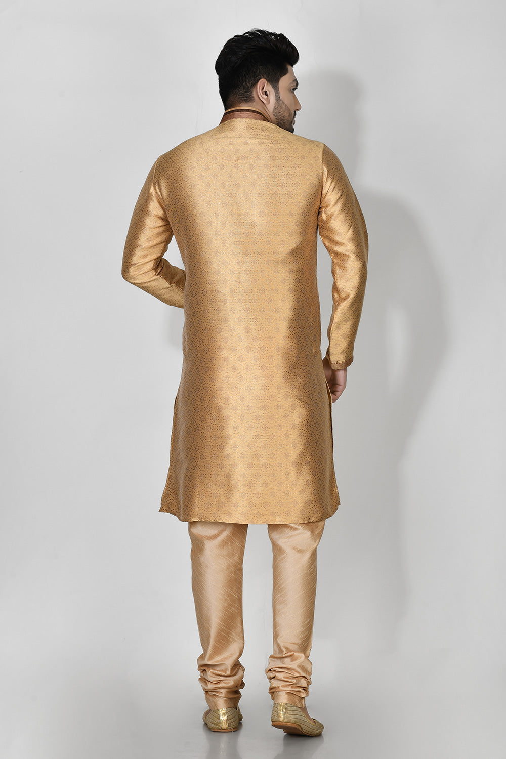 Gold Colour Jacquard Fabric Machine Embroidery Kurta Pajama