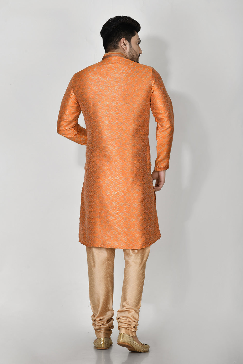 Orange Colour Jacquard Fabric Machine Embroidery Kurta Pajama