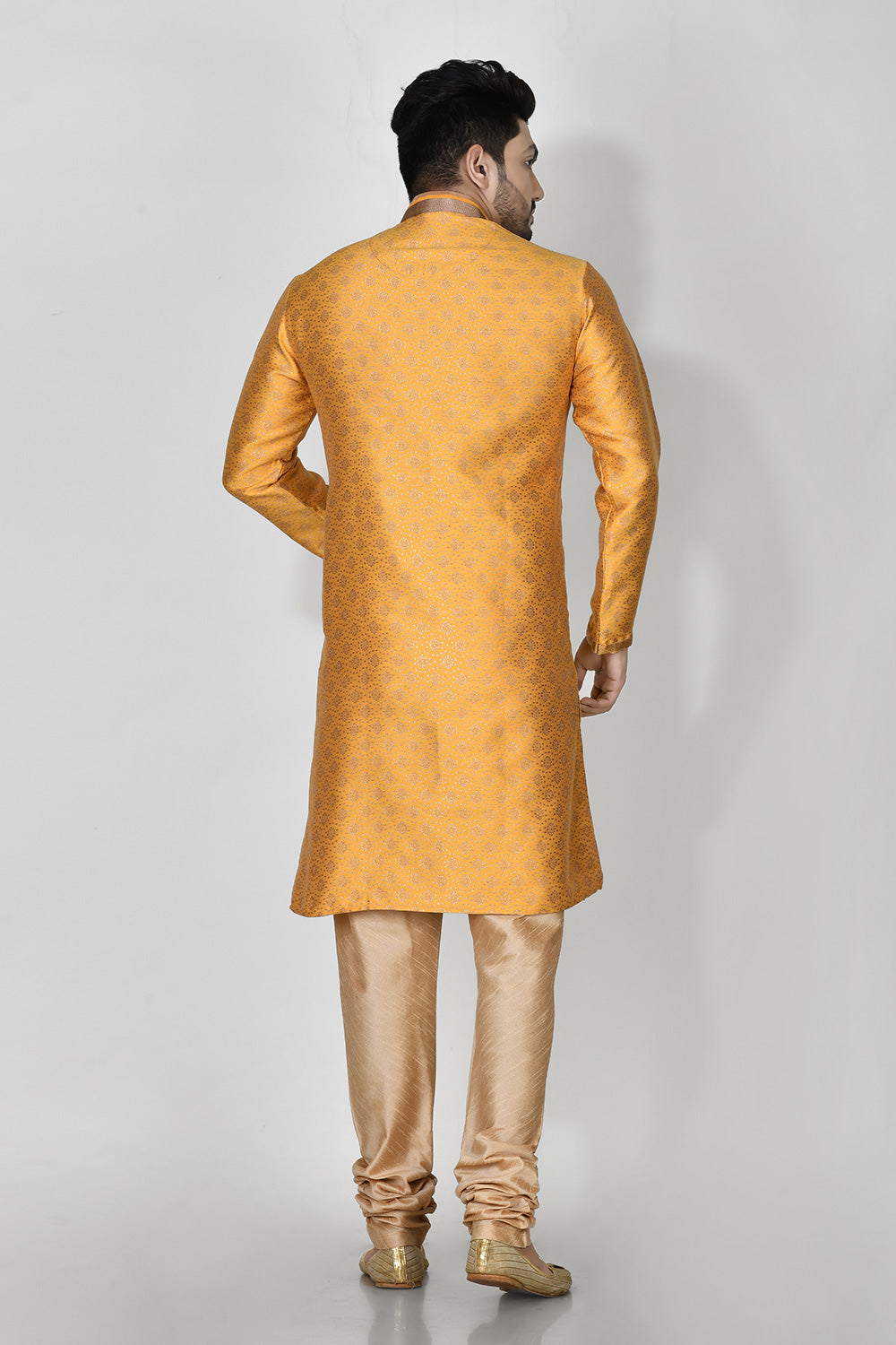 Yellow Colour Jacquard Fabric Machine Embroidery Kurta Pajama