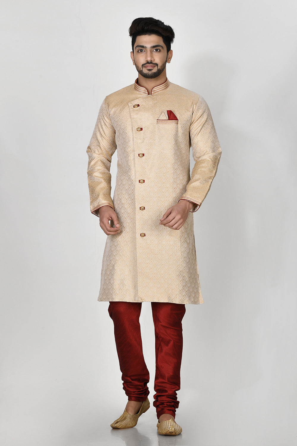 Biscute Colour Jacquard Fabric Resham Embroidery Kurta Pajama