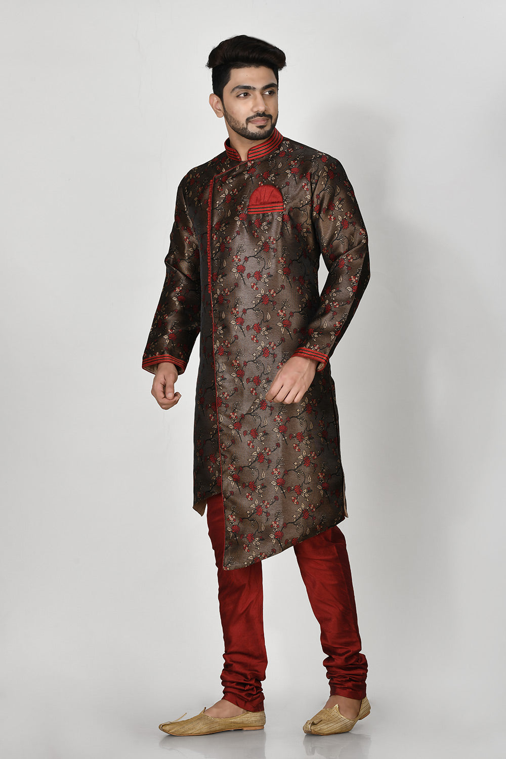 Brown Colour Jacquard Fabric Resham Embroidery Kurta Pajama
