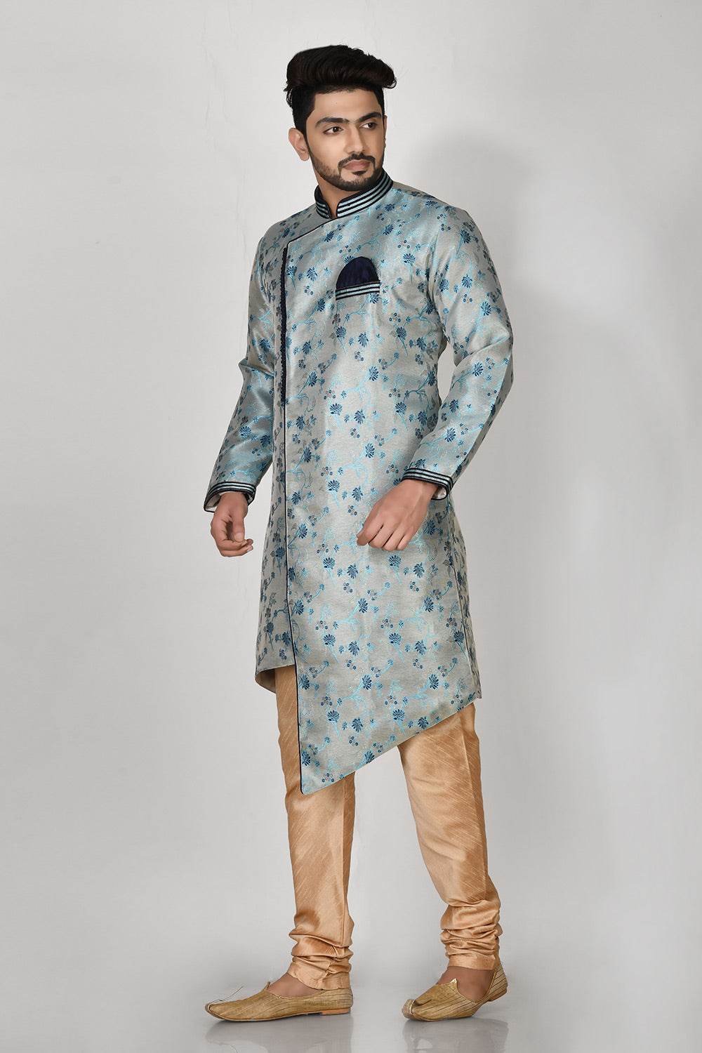 Firoza Colour Jacquard Fabric Resham Embroidery Kurta Pajama