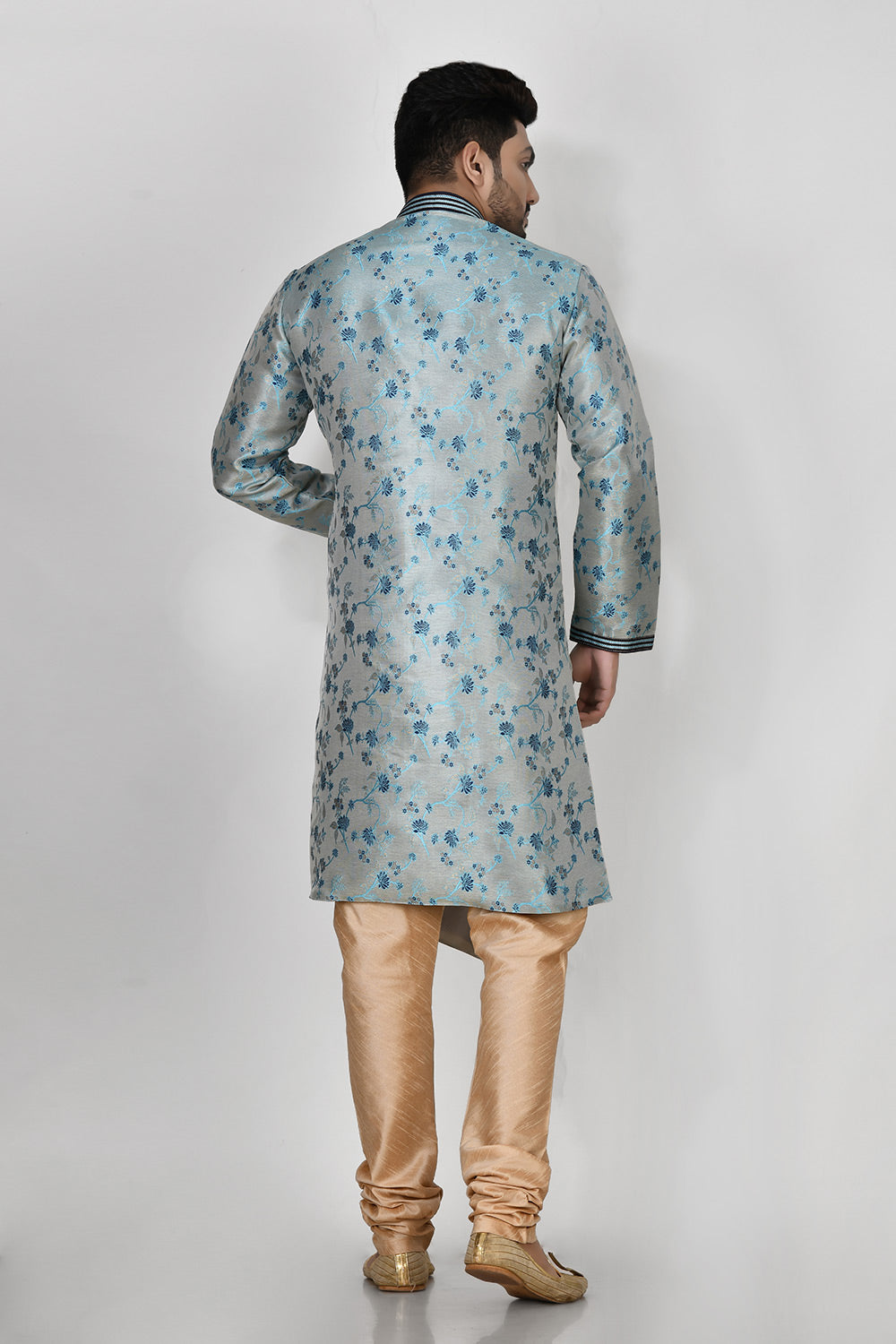 Firoza Colour Jacquard Fabric Resham Embroidery Kurta Pajama
