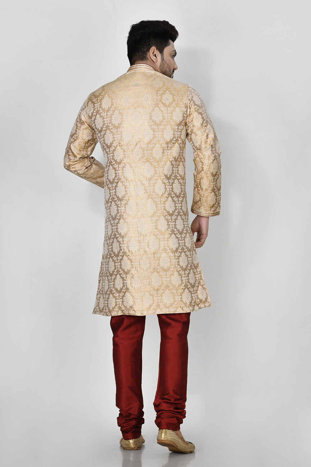 Gold Colour Jacquard Fabric Resham Embroidery Kurta Pajama