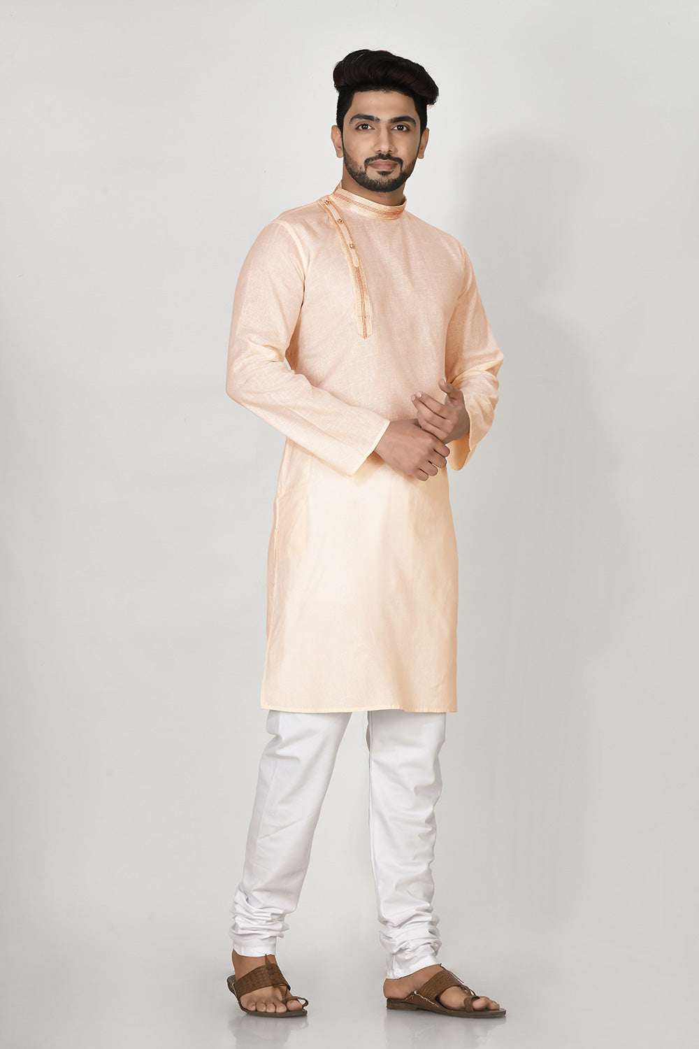 Biscute Colour Cotton Fabric Patch Work Kurta Pajama