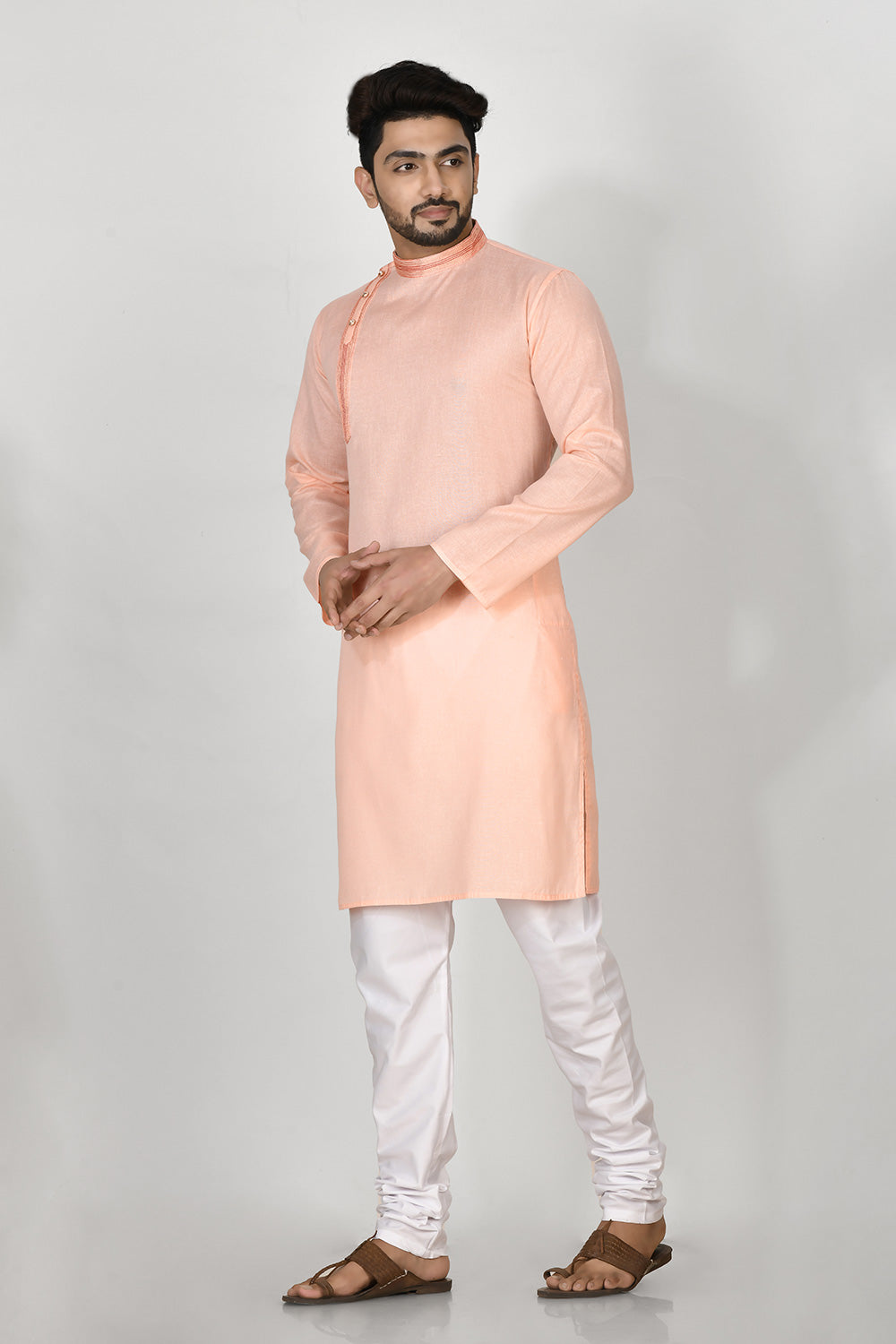 Baby Pink Colour Cotton Fabric Patch Work Kurta Pajama