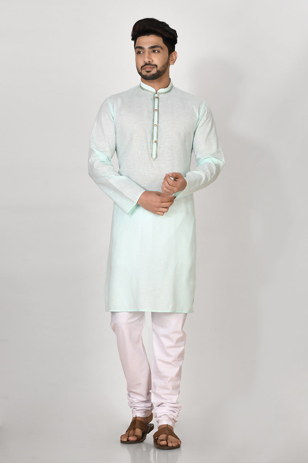 Sea Green Colour Cotton Fabric Patch Work Kurta Pajama